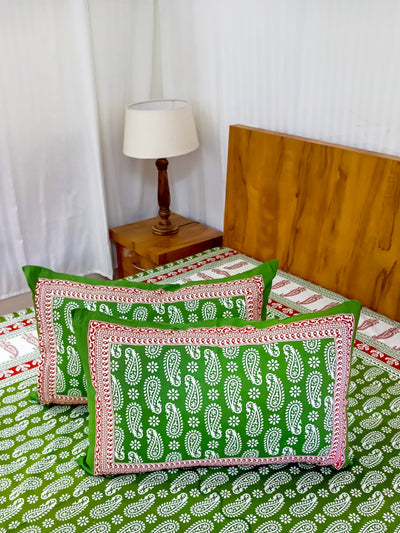 Green Rangoli design Saanganeri Double bedsheet