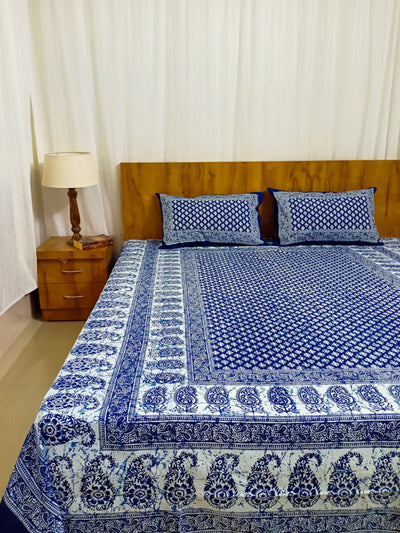 Indigo Paisley Design Saanganeri Double Bedsheet