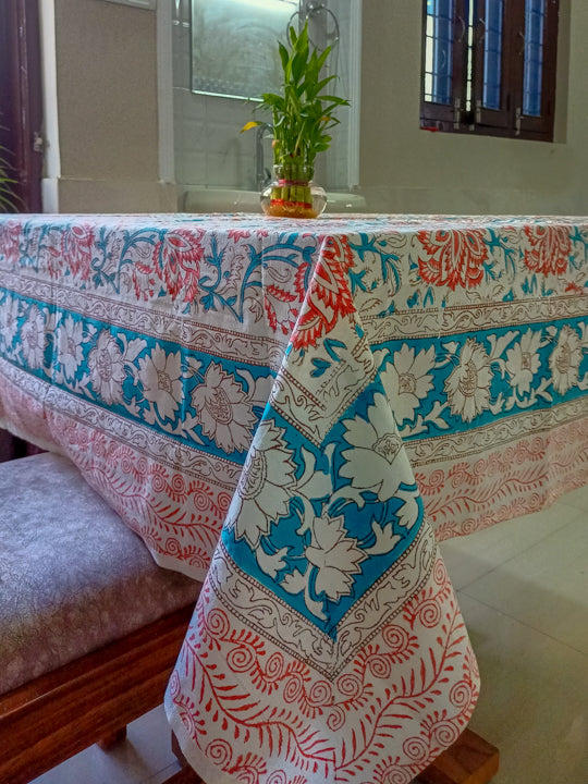 Turqoish bel boota table cover with rangoli border