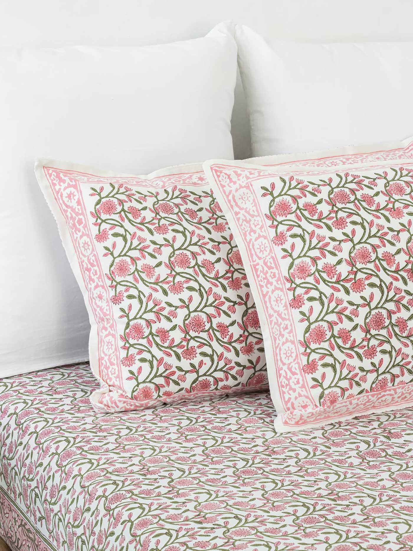 Pink Floral Jaal print hand block Double Bedsheet