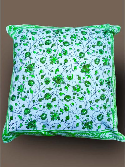 Teal Green Hand Block Cushion Cover with Mugal Jaal print