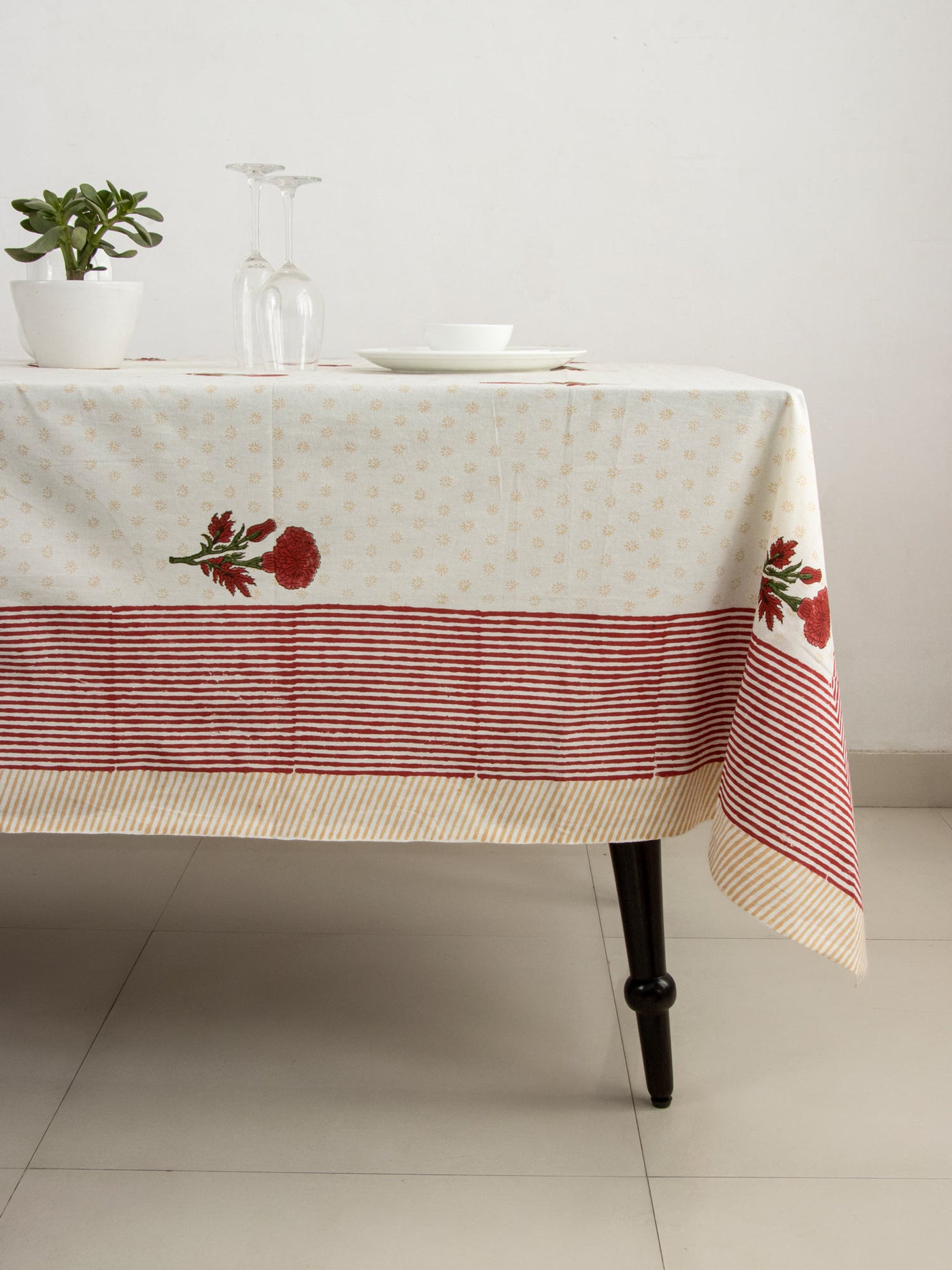 Red Marigold design Table cover with monogram & Parallel border