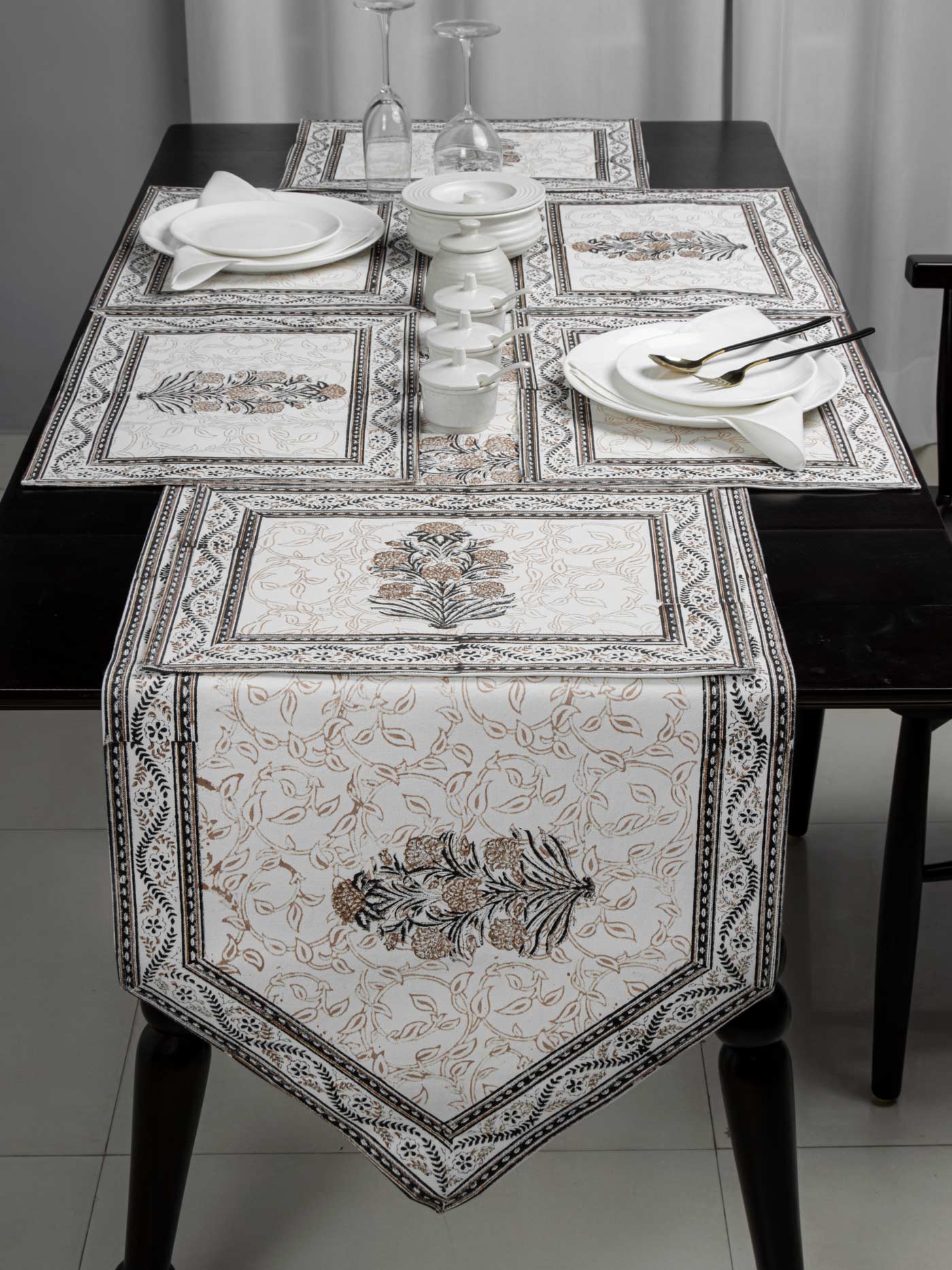 Brown color boota hand block Table Mat & Napkin Set – Paisleys & Palaces