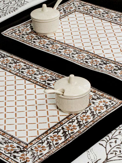 Brown color hand block Table Mat & Napkin Set