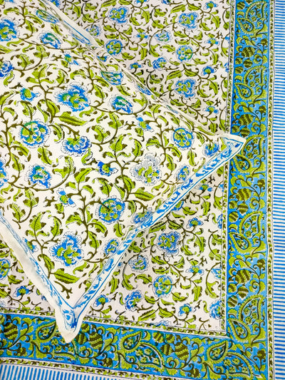Green Floral Jaal print hand block Double Bedsheet