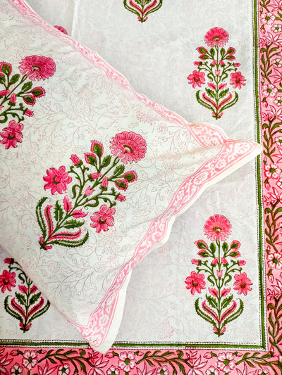 Pink Floral Boota print hand block Double Bedsheet