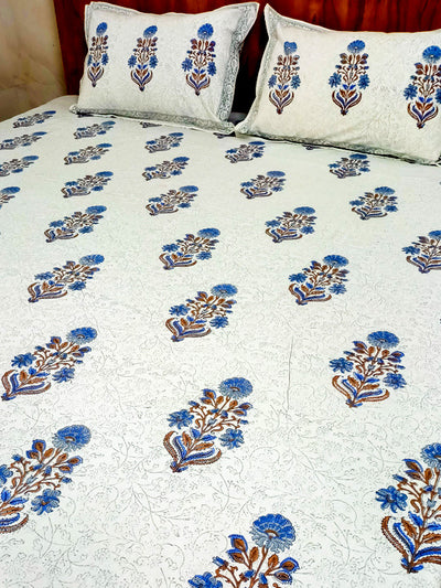 Blue Floral Boota print hand block Double Bedsheet