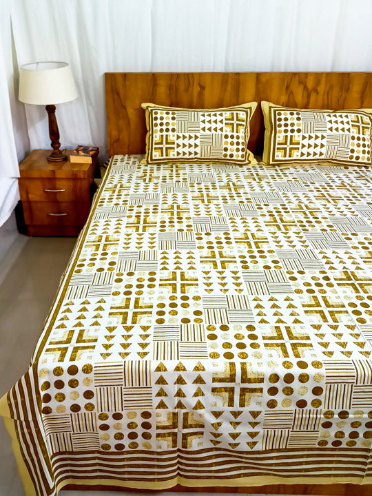 Yellow Geometric Design Sanganeri Double bedsheet