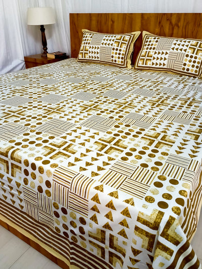 Yellow Geometric Design Sanganeri Double bedsheet