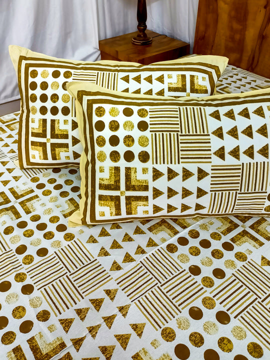 Yellow Geometric Design Sanganeri Double bedsheet