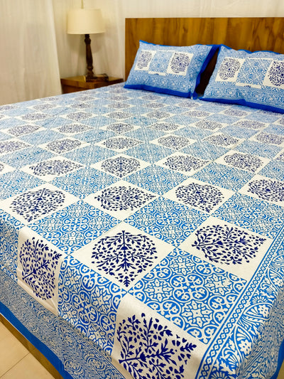 Blue Abstract boota Sanganeri double bedsheet