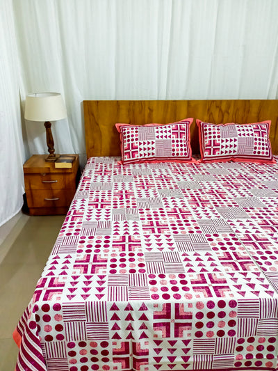 Pink Geometric Design Saanganeri Double bedsheet