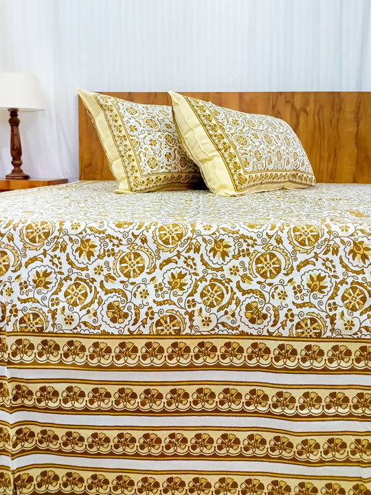 Yellow Chakri design Sanganeri Double bedsheet