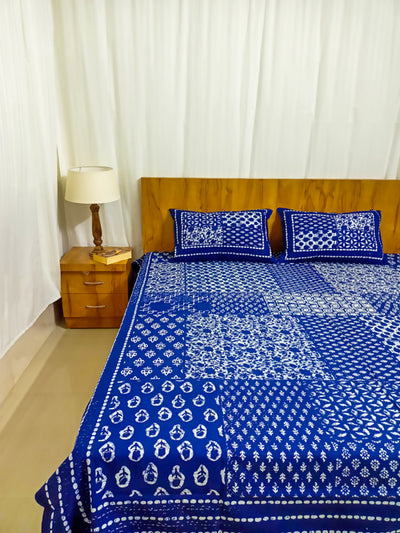 Indigo Patchwork Design Saanganeri Double Bedsheet