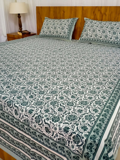 Grey Chakri design Sanganeri Double bedsheet