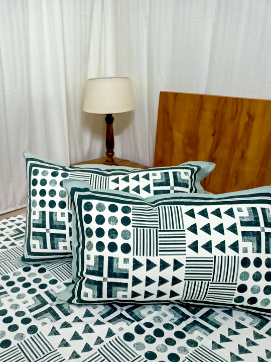 Sage Green Geometric Design Saanganeri Double bedsheet