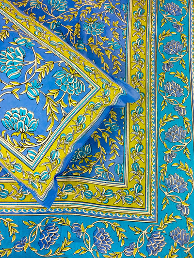 Azure Blue bel design Saanganeri Double bedsheet
