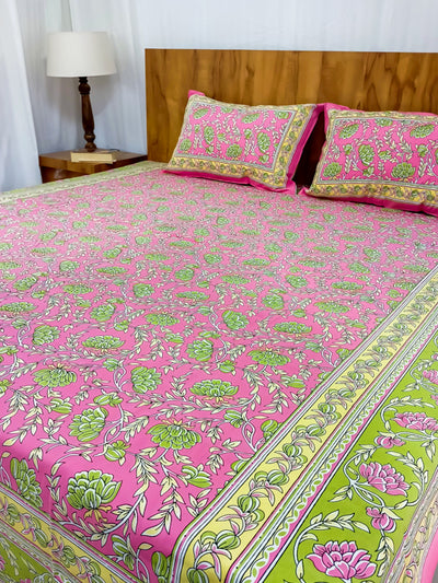 Pink bel design Saanganeri Double bedsheet