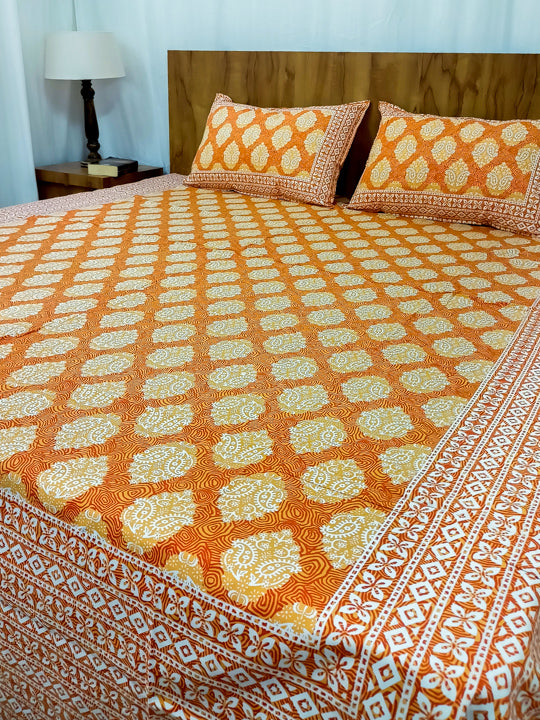 Orange Mugal booti Sanganeri double bedsheet