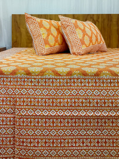 Orange Mugal booti Sanganeri double bedsheet