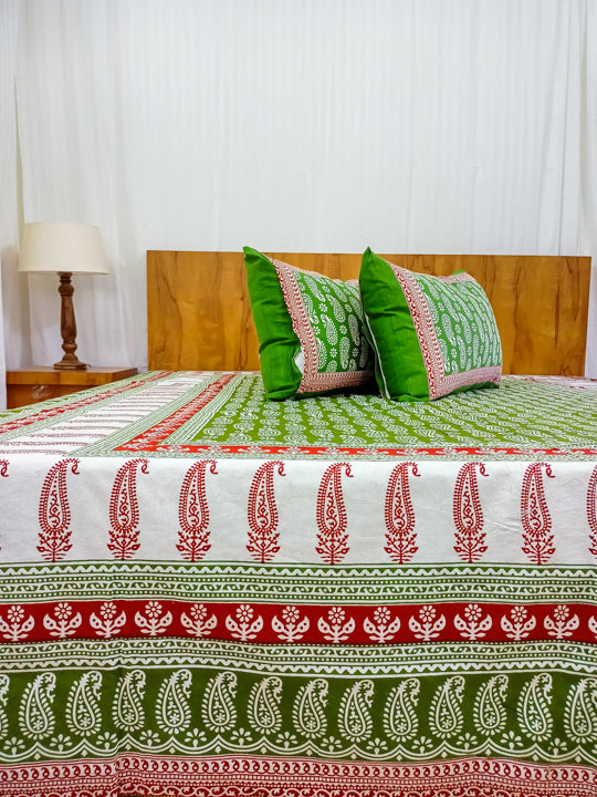 Green Rangoli design Saanganeri Double bedsheet