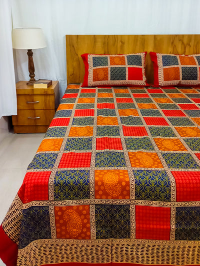 Multicolour Paisley Patchwork Sanganeri Double bedsheet