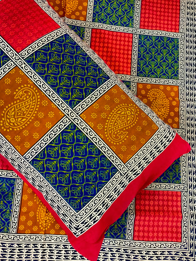 Multicolour Paisley Patchwork Sanganeri Double bedsheet