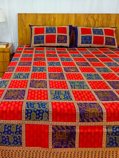 Multicolour Patti Patchwork Sanganeri Double bedsheet