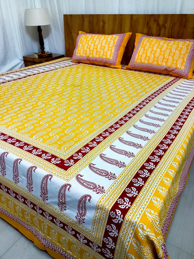 Yellow Rangoli design Sanganeri Double bedsheet