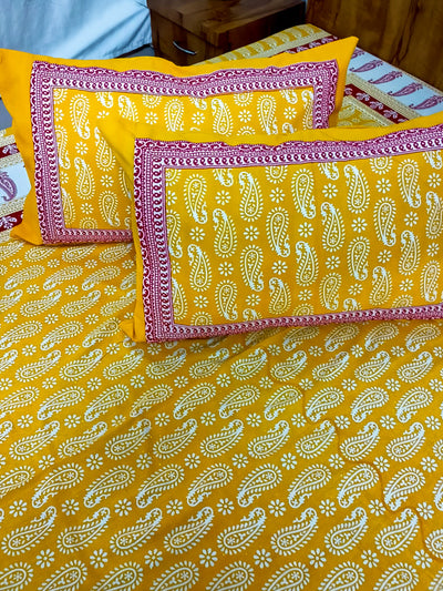 Yellow Rangoli design Sanganeri Double bedsheet