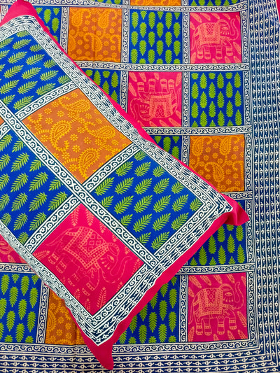 Multicolour Booti  Patchwork Saanganeri Double bedsheet
