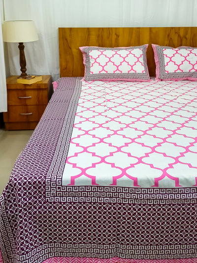 Pink Diamond check Sanganeri Double Bedsheet