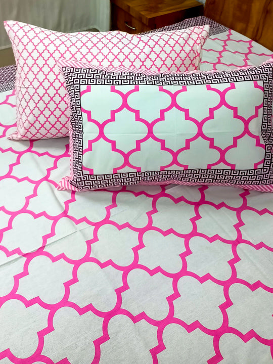 Pink Diamond check Sanganeri Double Bedsheet