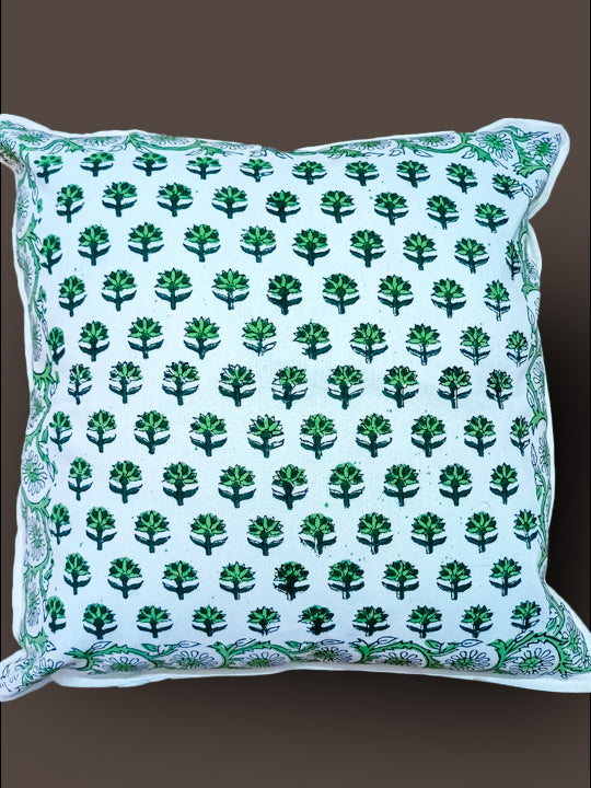 Green hand Block Cushion cover with booti design