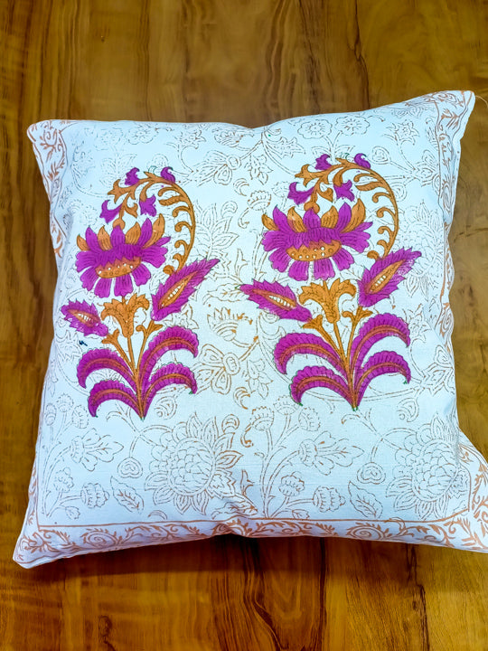 Orange Hand Block Cushion cover with Paisley Booti