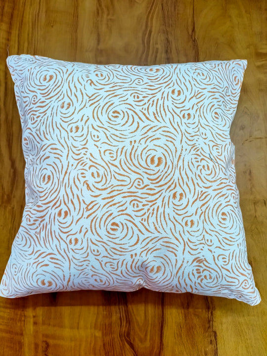 Orange Hand Block Cushion cover with Paisley Booti
