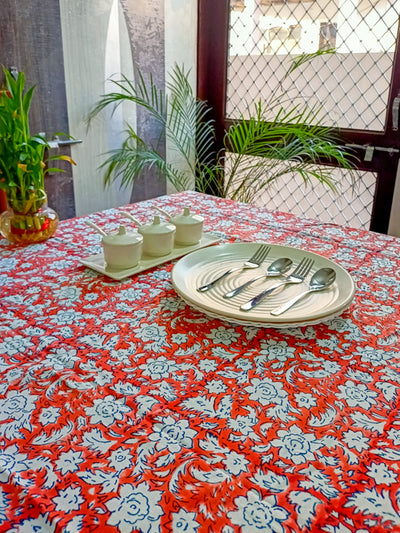 Red Gadh Boota design Table cover with Floral bel border