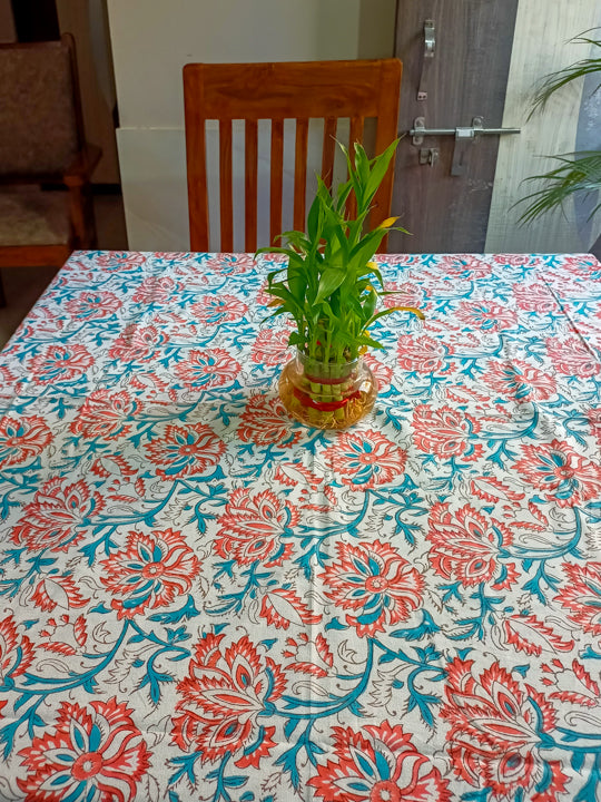 Turqoish bel boota table cover with rangoli border