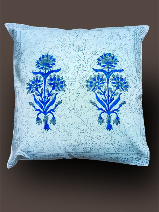 Blue Boota Block print cotton cushion cover