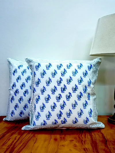 Blue Hand Block Cushion cover with Booti Design