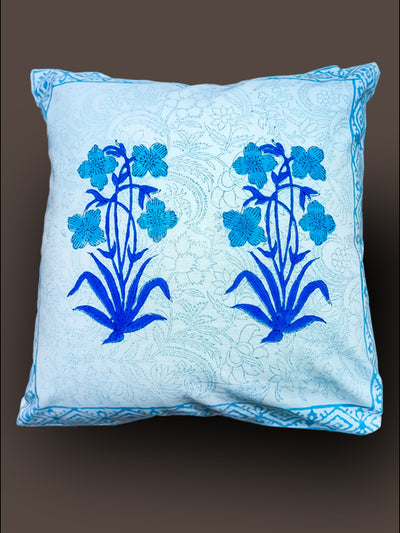 Blue Hand Block Cushion cover with Mugal Boota