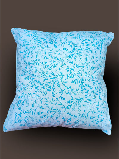 Sky Blue Hand Block Cushion cover with Floral boota design