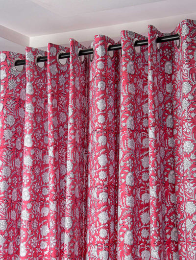 Pink Gadh Block Print Curtain with Boota border
