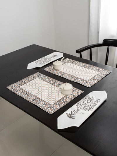 Brown color hand block Table Mat & Napkin Set