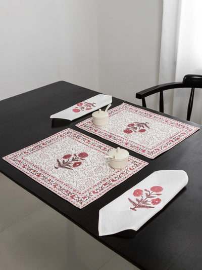 Red floral boota Table Mat & Napkin set