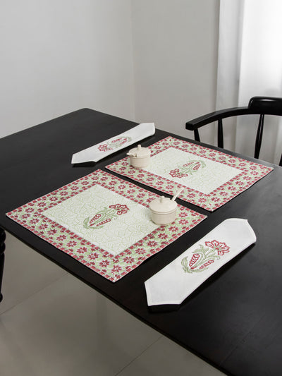 Red Motif hand block print Table Mat & Napkin set