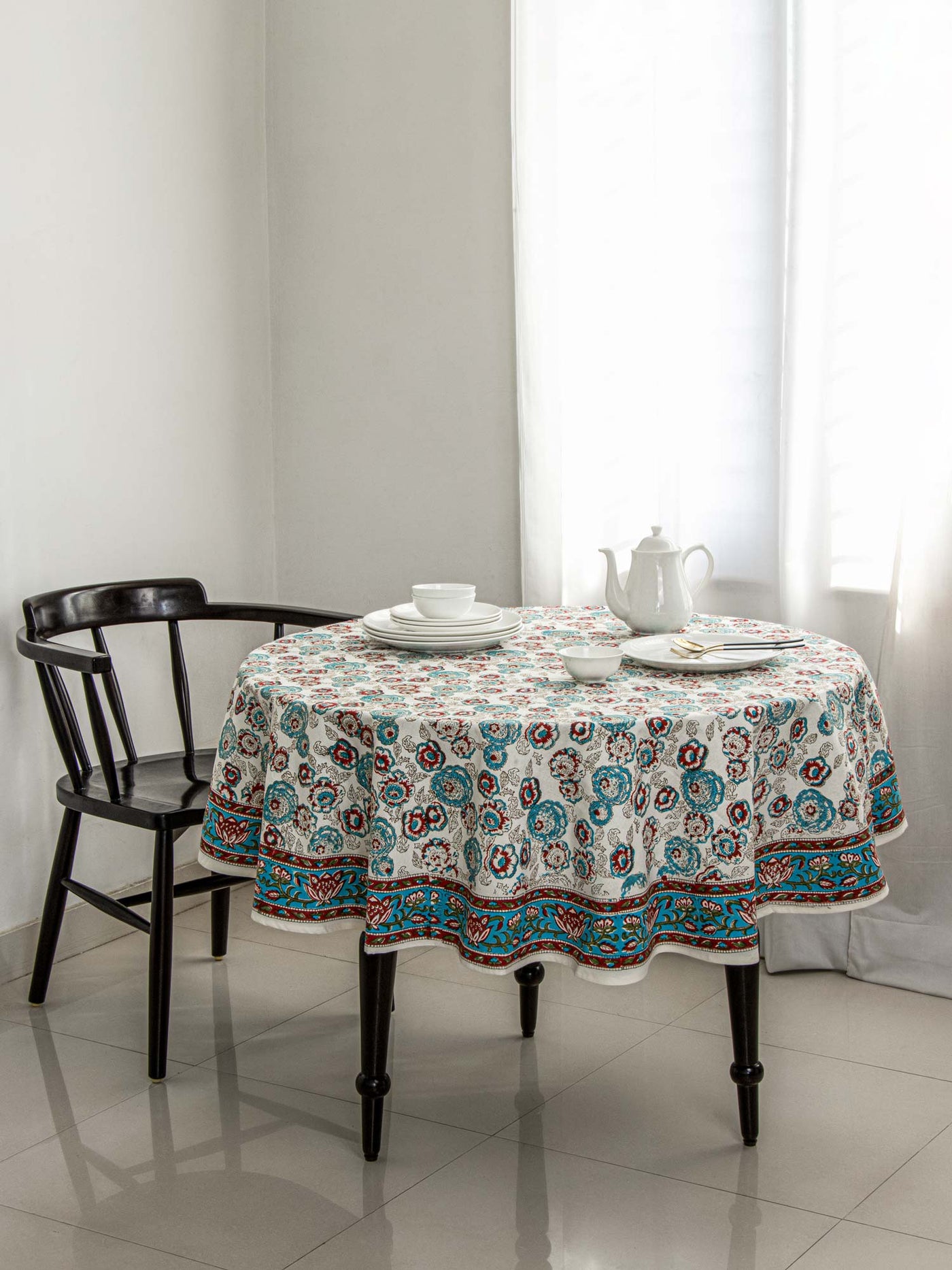 Blue Floral boota Table cover with bel border