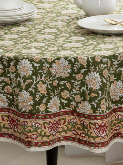 Green Floral boota Table cover with bel border