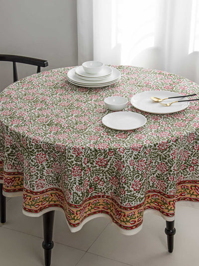 Red Floral boota Table cover with bel border