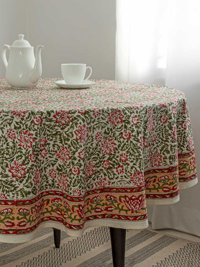 Red Floral boota Table cover with bel border